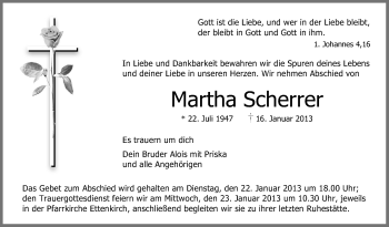 Anzeige von Martha Scherrer von Schwäbische Zeitung