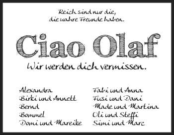 Anzeige von Olaf  von Schwäbische Zeitung
