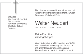 Anzeige von Walter Neubert von Schwäbische Zeitung