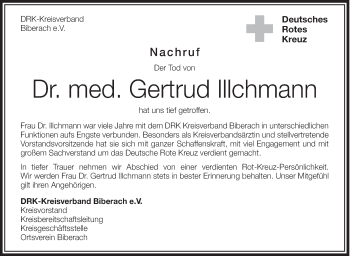 Anzeige von Gertrud Illchmann von Schwäbische Zeitung