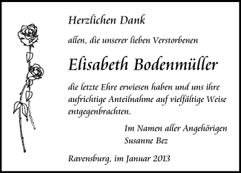 Anzeige von Elisabeth Bodenmüller von Schwäbische Zeitung