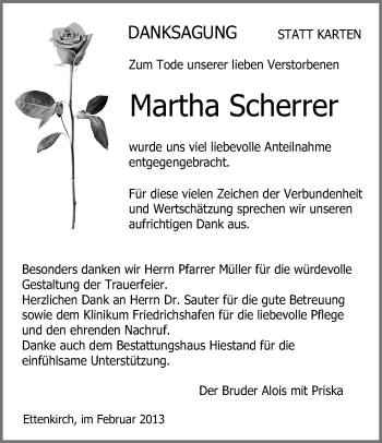 Anzeige von Martha Scherrer von Schwäbische Zeitung