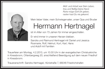 Anzeige von Hermann Hertnagel von Schwäbische Zeitung