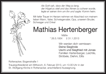 Anzeige von Mathias Hertenberger von Schwäbische Zeitung