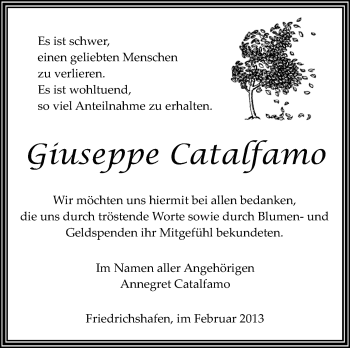 Anzeige von Giuseppe Catalfamo von Schwäbische Zeitung