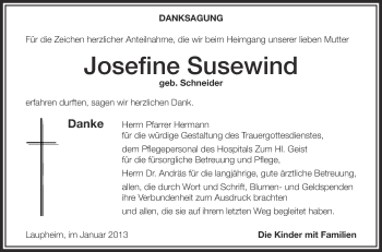 Anzeige von Josefine Susewind von Schwäbische Zeitung