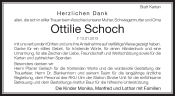 Anzeige von Ottilie Schoch von Schwäbische Zeitung