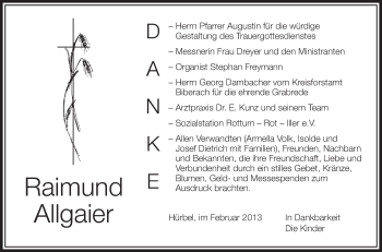 Anzeige von Raimund Allgaier von Schwäbische Zeitung