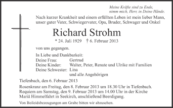 Anzeige von Richard Strohm von Schwäbische Zeitung