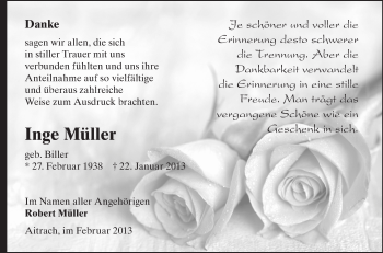 Anzeige von Inge Müller von Schwäbische Zeitung