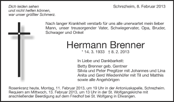 Anzeige von Hermann Brenner von Schwäbische Zeitung