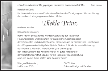 Anzeige von Thekla Prinz von Schwäbische Zeitung
