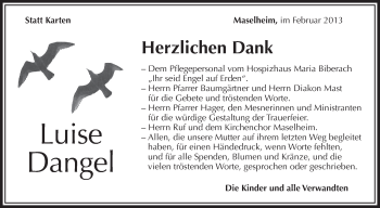 Anzeige von Luise Dangel von Schwäbische Zeitung