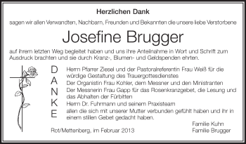 Anzeige von Josefine Brugger von Schwäbische Zeitung