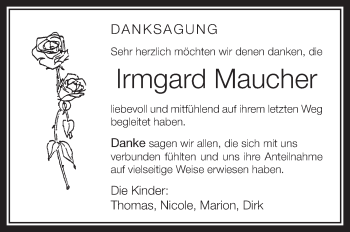 Anzeige von Irmgard Maucher von Schwäbische Zeitung