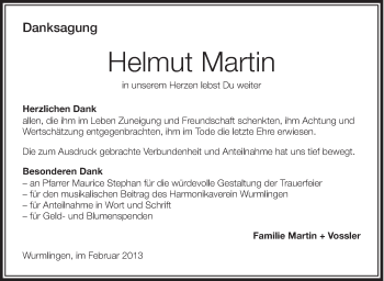 Anzeige von Helmut Martin von Schwäbische Zeitung