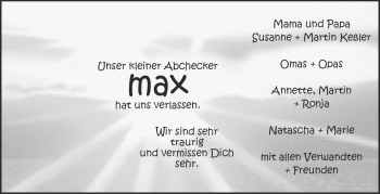 Anzeige von Max  von Schwäbische Zeitung