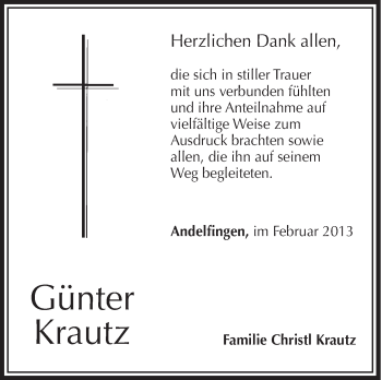 Anzeige von Günter Krautz von Schwäbische Zeitung