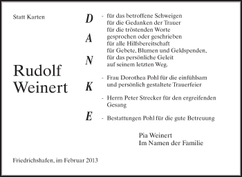 Anzeige von Rudolf Weinert von Schwäbische Zeitung