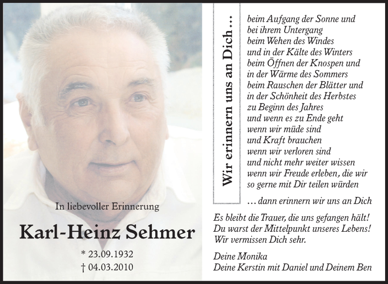  Traueranzeige für Karl-Heinz Sehmer vom 04.03.2013 aus Schwäbische Zeitung
