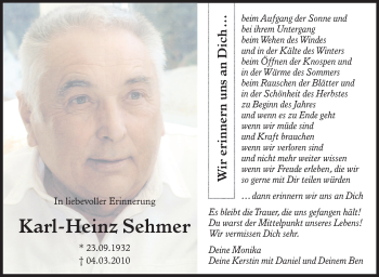 Anzeige von Karl-Heinz Sehmer von Schwäbische Zeitung