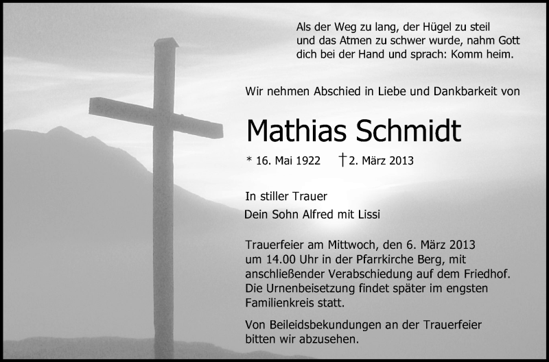  Traueranzeige für Mathias Schmidt vom 05.03.2013 aus Schwäbische Zeitung