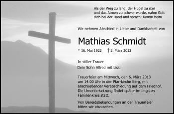 Anzeige von Mathias Schmidt von Schwäbische Zeitung