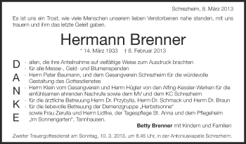 Anzeige von Hermann Brenner von Schwäbische Zeitung