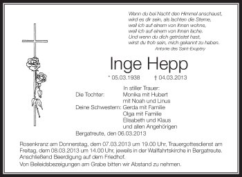Anzeige von Inge Hepp von Schwäbische Zeitung