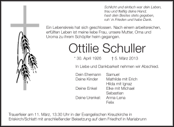Anzeige von Ottilie Schuller von Schwäbische Zeitung