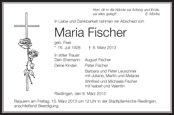 Anzeige von Maria Fischer von Schwäbische Zeitung
