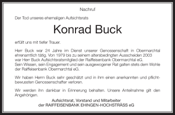 Anzeige von Konrad Buck von Schwäbische Zeitung