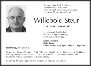 Anzeige von Willebold Steur von Schwäbische Zeitung