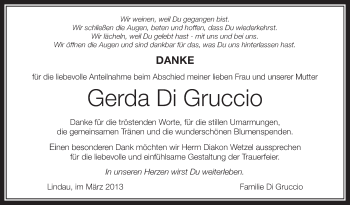 Anzeige von Gerda Di Gruccio von Schwäbische Zeitung