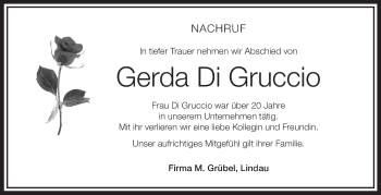 Anzeige von Gerda Di Gruccio von Schwäbische Zeitung
