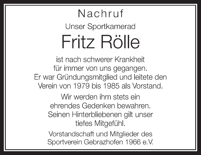  Traueranzeige für Fritz Rölle vom 16.03.2013 aus Schwäbische Zeitung