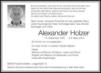 Anzeige von Alexander Holzer von Schwäbische Zeitung