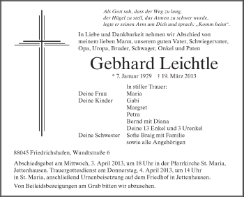 Anzeige von Gebhard Leichtle von Schwäbische Zeitung