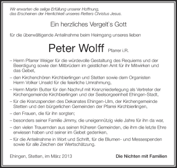 Anzeige von Peter Wolff von Schwäbische Zeitung