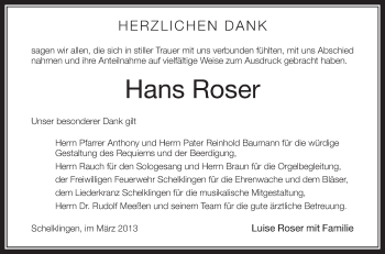 Anzeige von Hans Roser von Schwäbische Zeitung