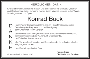 Anzeige von Konrad Buck von Schwäbische Zeitung