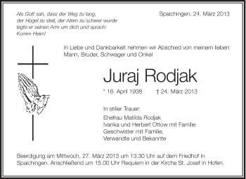 Anzeige von Juraj Rodjak von Schwäbische Zeitung