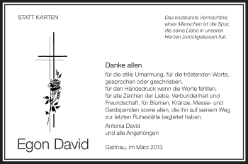 Anzeige von Egon David von Schwäbische Zeitung