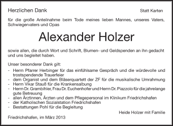 Anzeige von Alexander Holzer von Schwäbische Zeitung