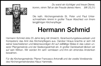 Anzeige von Hermann Schmid von Schwäbische Zeitung