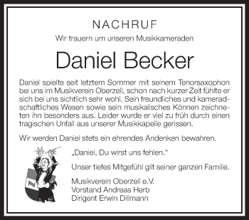 Anzeige von Daniel Becker von Schwäbische Zeitung