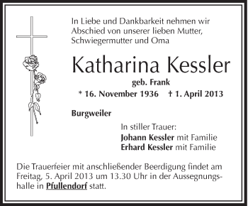 Anzeige von Katharina Kessler von Schwäbische Zeitung