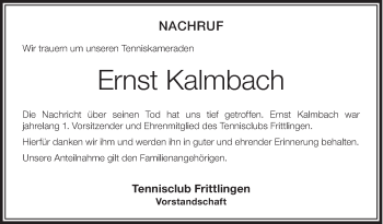 Anzeige von Ernst Kalmbach von Schwäbische Zeitung