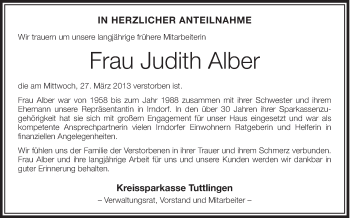 Anzeige von Judith Alber von Schwäbische Zeitung