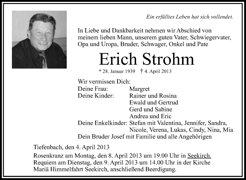  Traueranzeige für Erich Strohm vom 06.04.2013 aus Schwäbische Zeitung